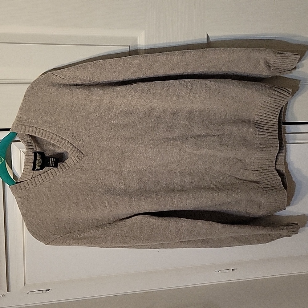 Scott & Fox Men's Soft Brown 100% Lambs Wool V-Neck Pullover Sweater Size Large